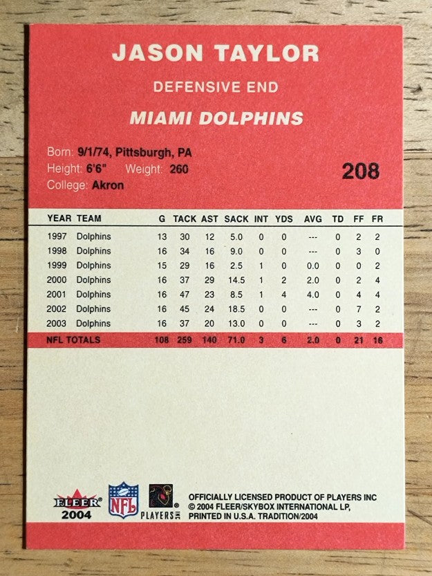 2004 Fleer Tradition #208 Jason Taylor