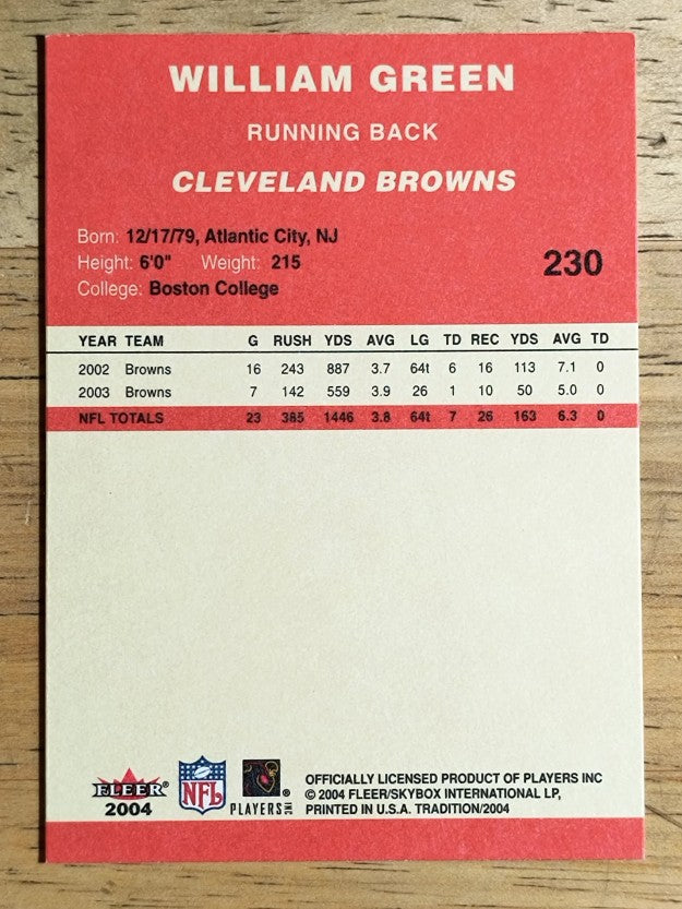 2004 Fleer Tradition #230 William Green