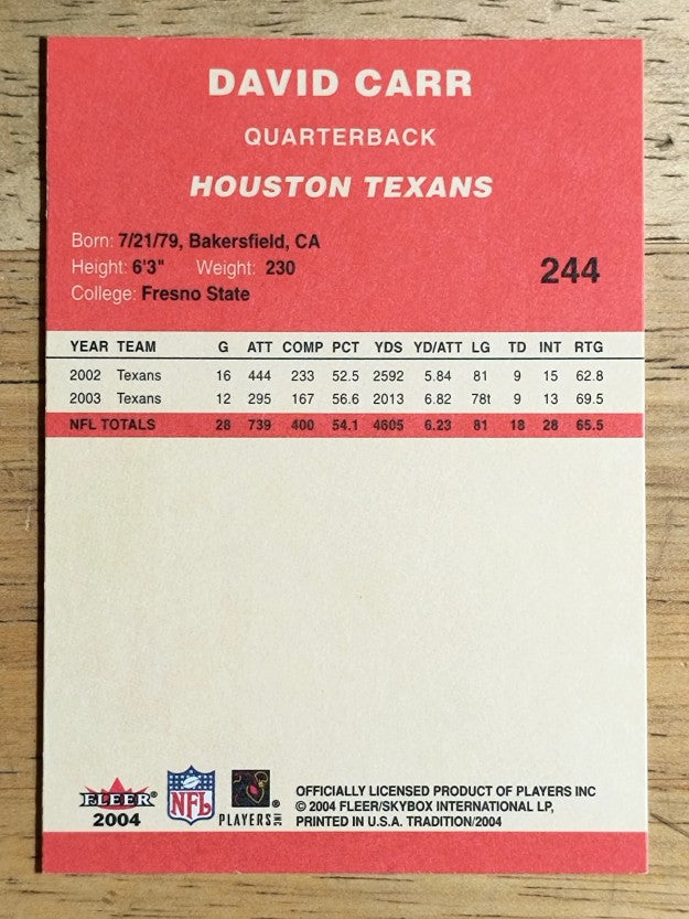 2004 Fleer Tradition #244 David Carr