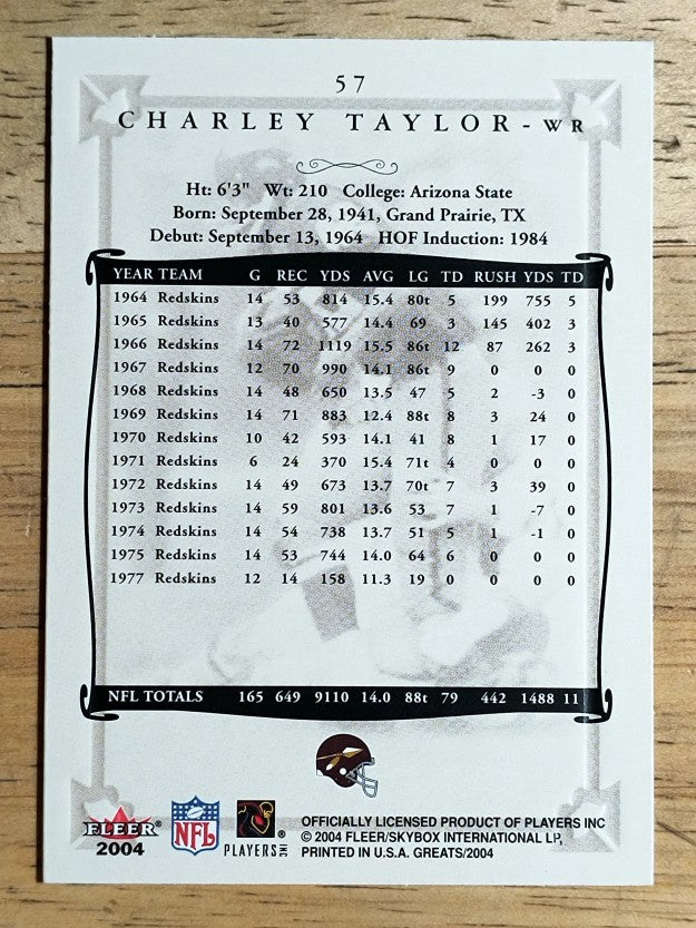 2004 Greats of the Game #57 Charley Taylor