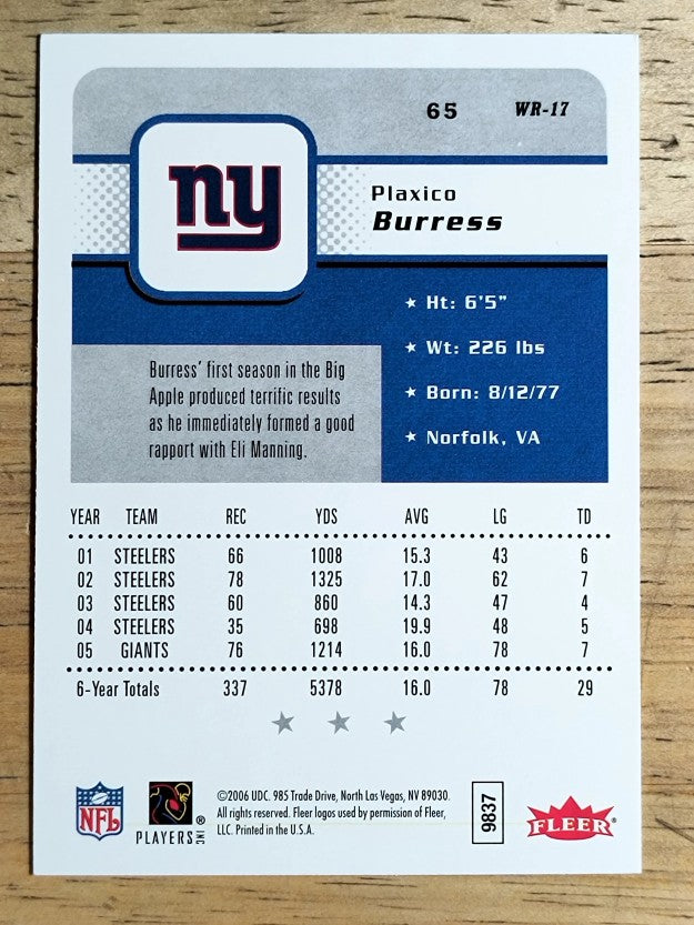 2006 Fleer #65 Plaxico Burress