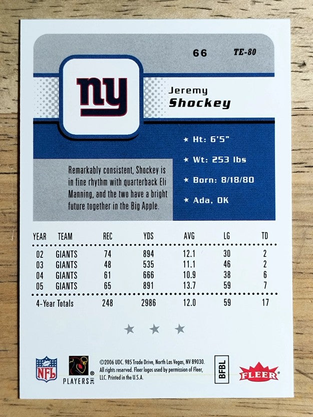2006 Fleer #66 Jeremy Shockey
