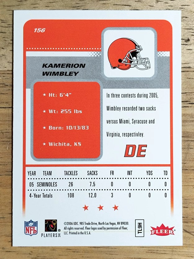 2006 Fleer #156 Kamerion Wimbley RC