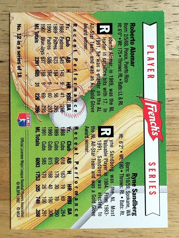 1992 French's #12 Roberto Alomar/Ryne Sandberg