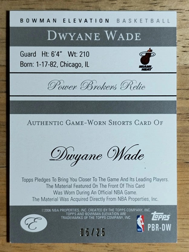 2006-07 Bowman Elevation Power Brokers Relics Gold #RDW Dwyane Wade