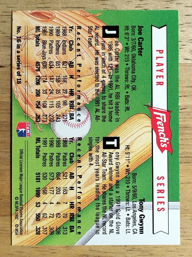 1992 French's #16 Joe Carter/Tony Gwynn