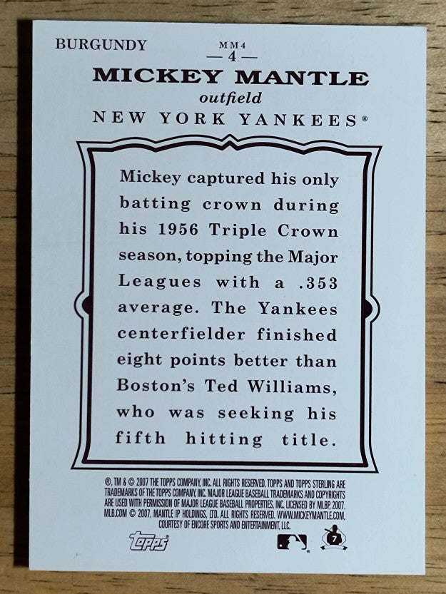 2007 Topps Sterling Framed Burgundy #4 Mickey Mantle