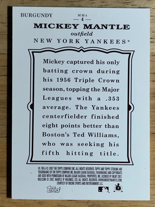 2007 Topps Sterling Framed Burgundy #4 Mickey Mantle