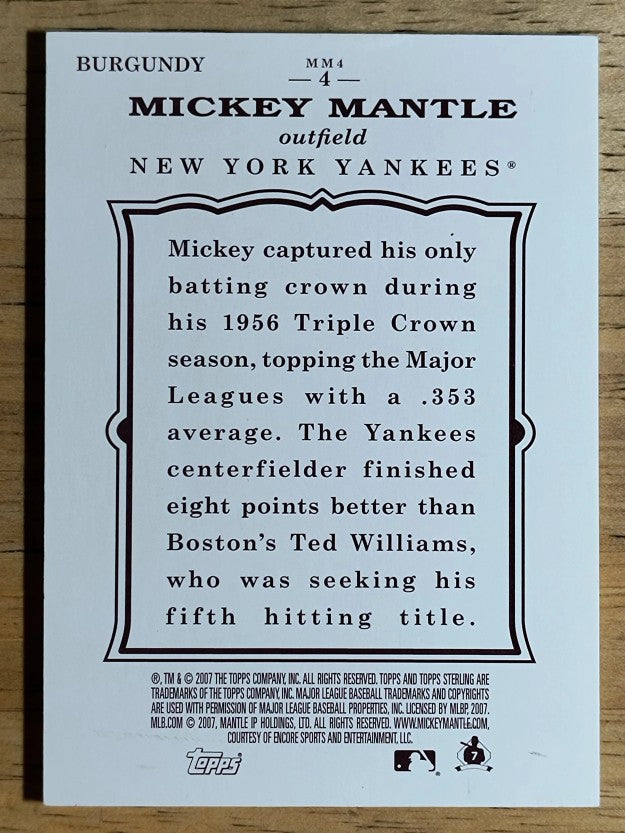 2007 Topps Sterling Framed Burgundy #4 Mickey Mantle