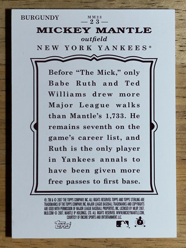 2007 Topps Sterling Framed Burgundy #23 Mickey Mantle