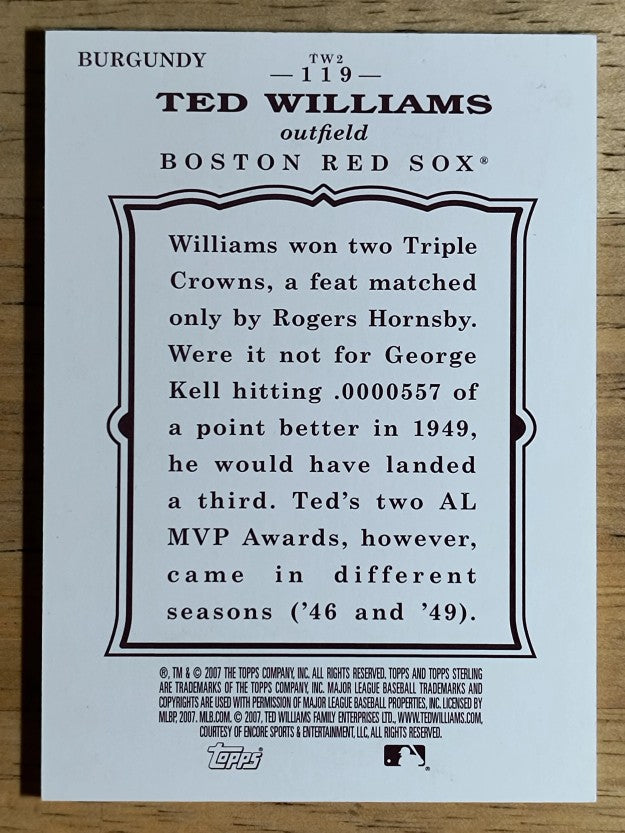 2007 Topps Sterling Framed Burgundy #119 Ted Williams