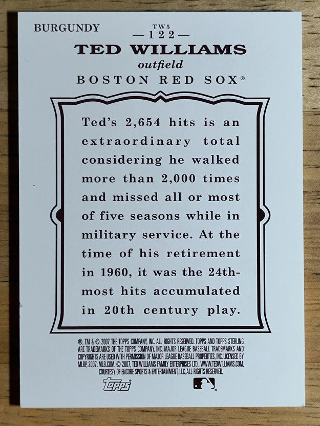 2007 Topps Sterling Framed Burgundy #122 Ted Williams
