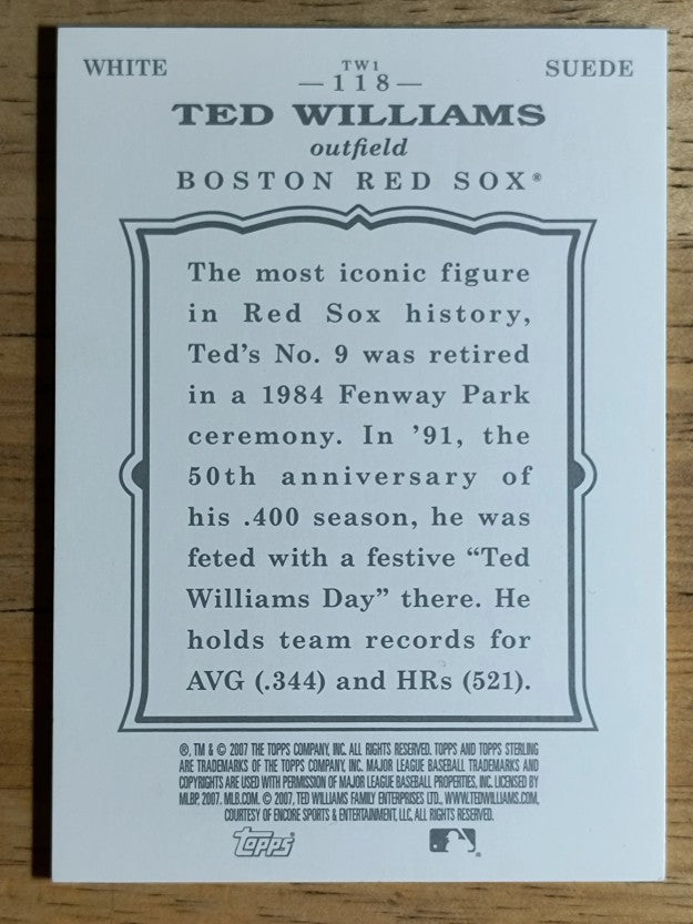 2007 Topps Sterling Framed White Suede #118 Ted Williams