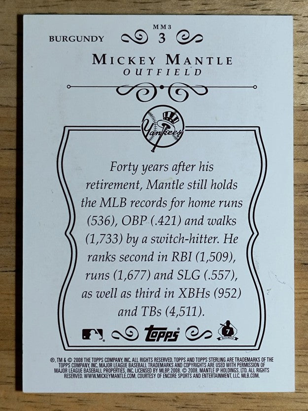 2008 Topps Sterling Framed Burgundy #3 Mickey Mantle