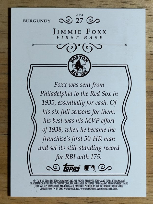 2008 Topps Sterling Framed Burgundy #27 Jimmie Foxx