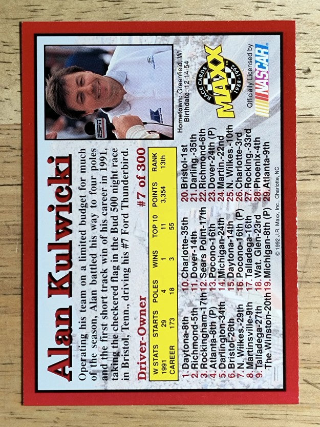 1992 Maxx Red #7 Alan Kulwicki