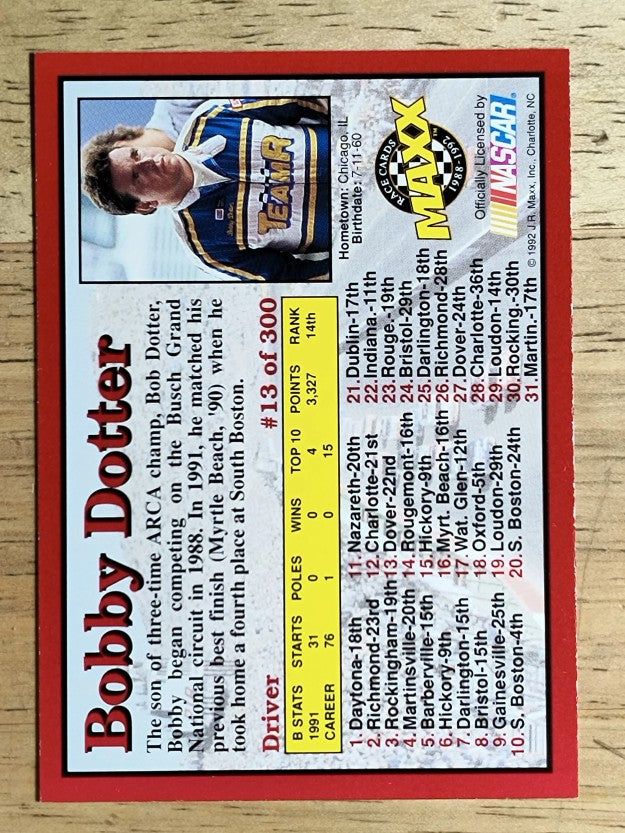1992 Maxx Red #13 Bobby Dotter