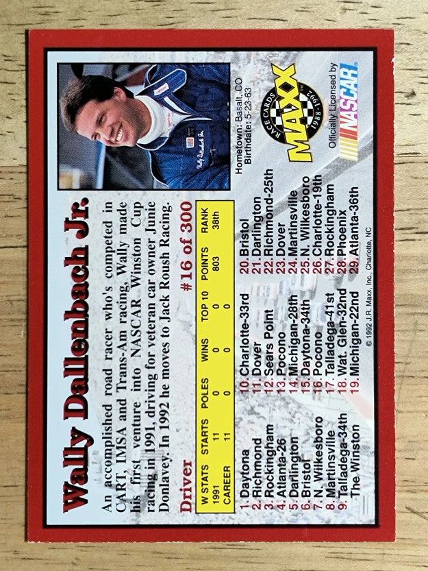 1992 Maxx Red #16 Wally Dallenbach Jr.
