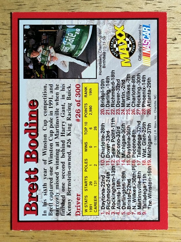 1992 Maxx Red #26 Brett Bodine