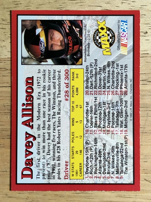 1992 Maxx Red #28 Davey Allison