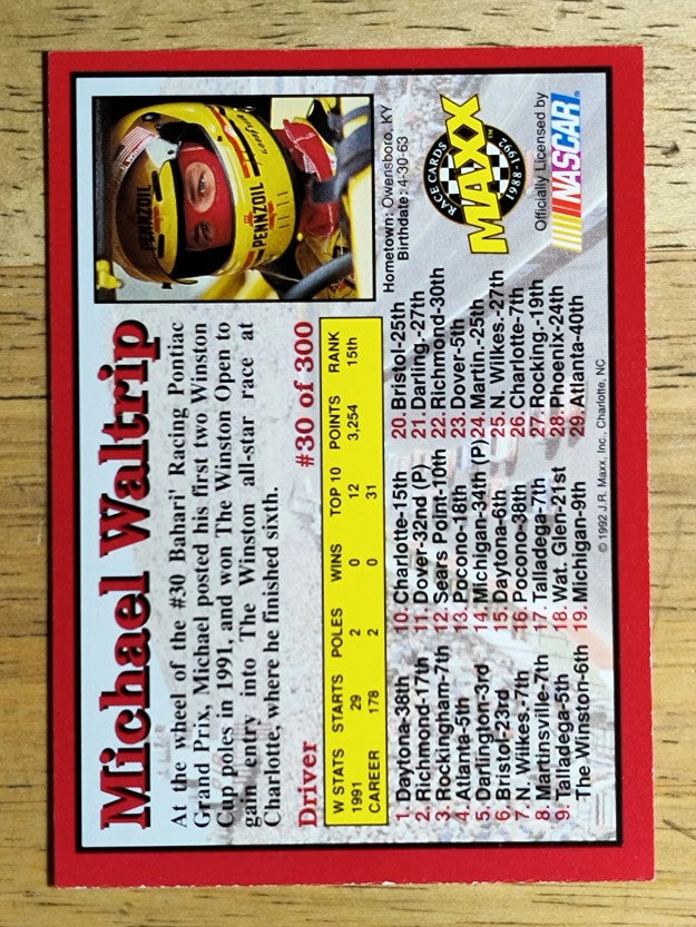 1992 Maxx Red #30 Michael Waltrip