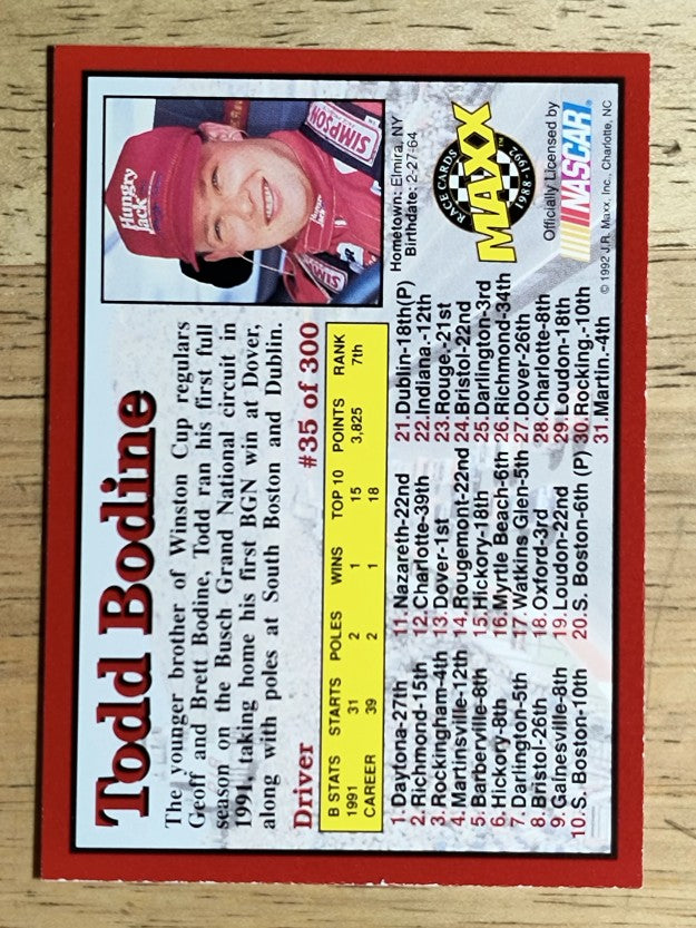 1992 Maxx Red #35 Todd Bodine