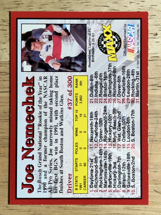 1992 Maxx Red #37 Joe Nemechek