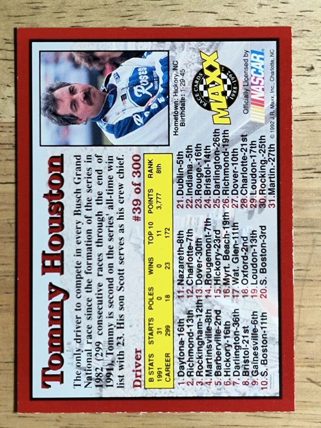 1992 Maxx Red #39 Tommy Houston
