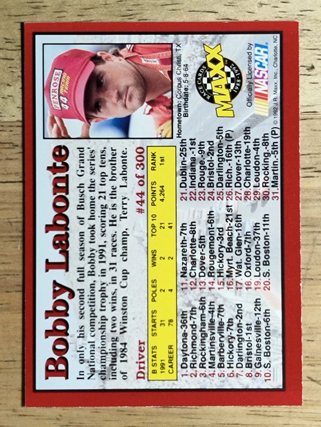 1992 Maxx Red #44 Bobby Labonte