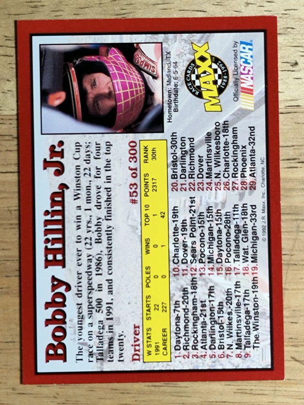 1992 Maxx Red #53 Bobby Hillin
