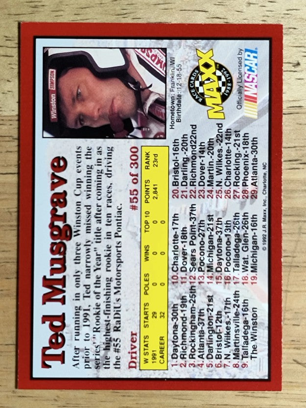 1992 Maxx Red #55 Ted Musgrave