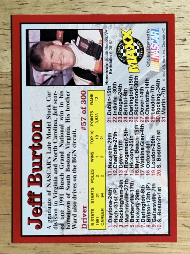 1992 Maxx Red #57 Jeff Burton