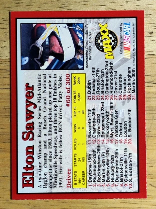 1992 Maxx Red #60 Elton Sawyer