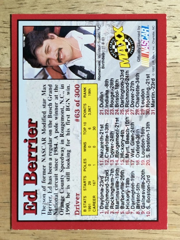 1992 Maxx Red #63 Ed Berrier