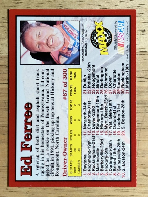 1992 Maxx Red #67 Ed Ferree RC