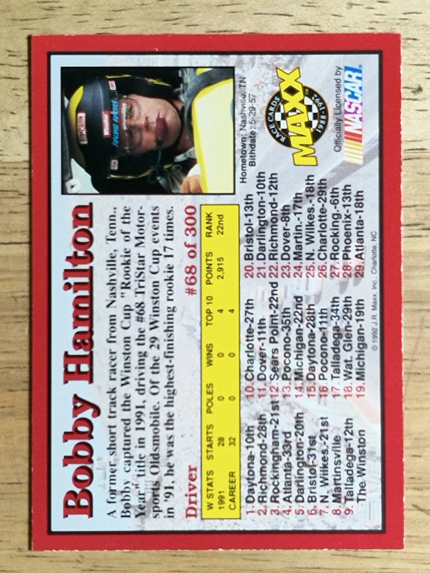 1992 Maxx Red #68 Bobby Hamilton