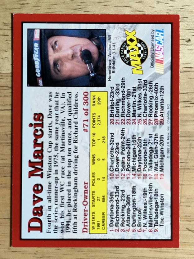 1992 Maxx Red #71 Dave Marcis