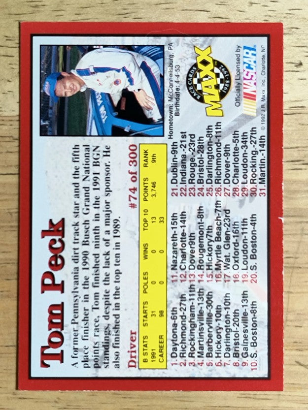 1992 Maxx Red #74 Tom Peck