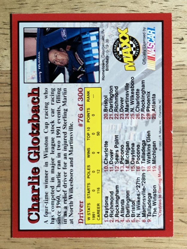 1992 Maxx Red #76 Charlie Glotzbach