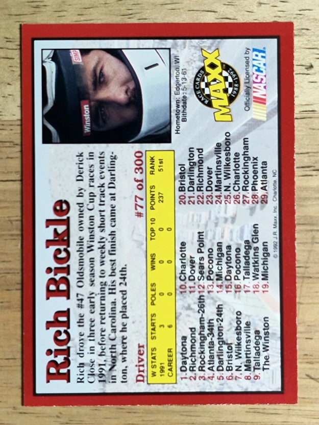 1992 Maxx Red #77 Rich Bickle RC
