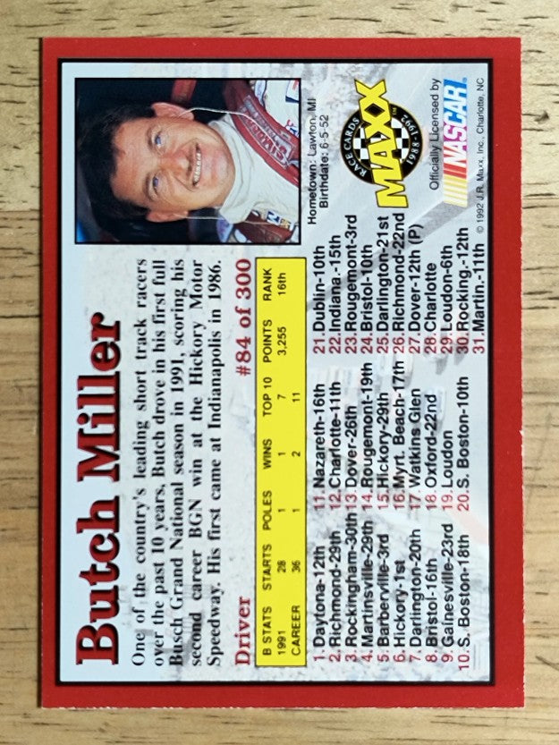 1992 Maxx Red #84 Butch Miller