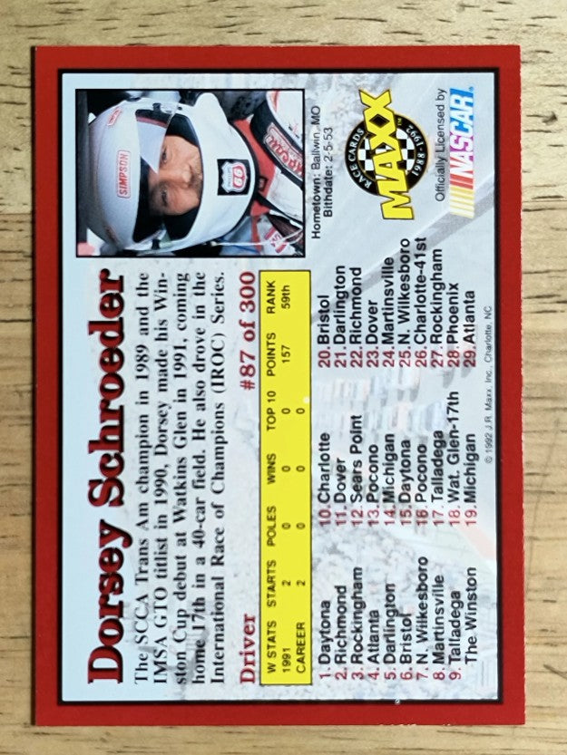 1992 Maxx Red #87 Dorsey Schroeder RC