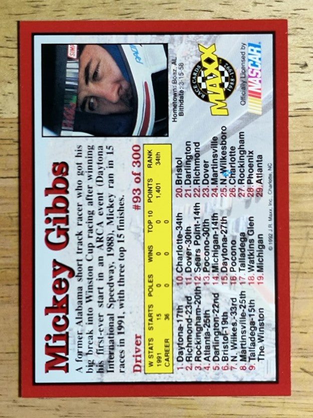 1992 Maxx Red #93 Mickey Gibbs