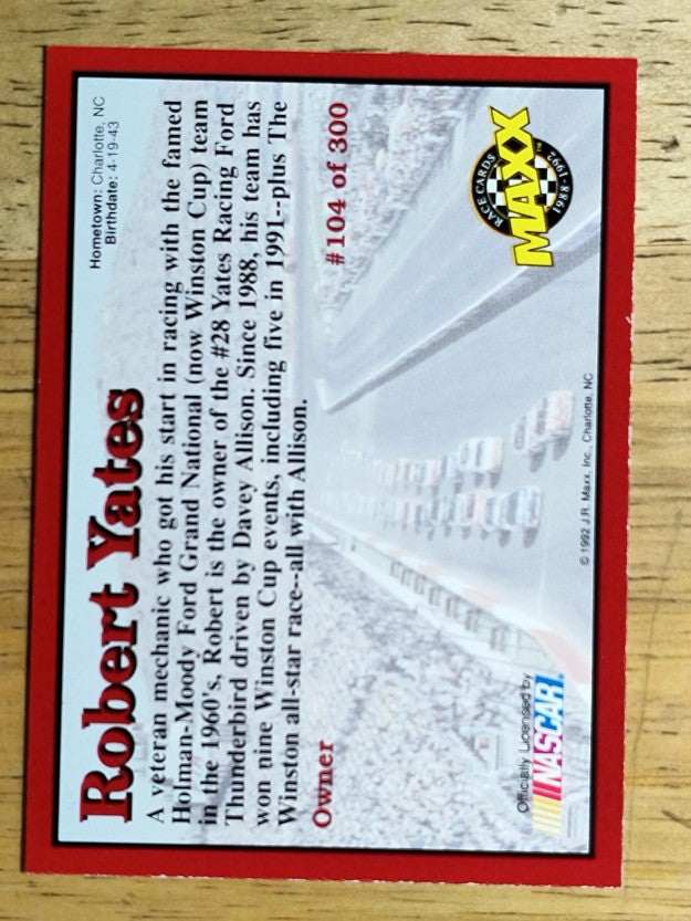 1992 Maxx Red #104 Robert Yates