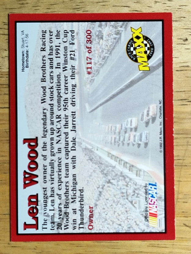 1992 Maxx Red #117 Len Wood