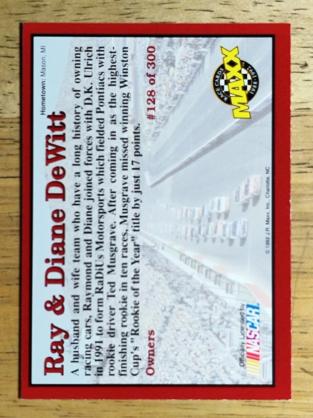1992 Maxx Red #128 Ray DeWitt RC/Diane DeWitt RC