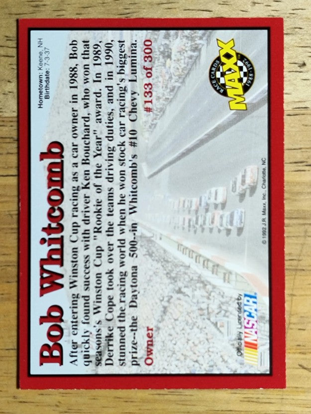 1992 Maxx Red #133 Bob Whitcomb