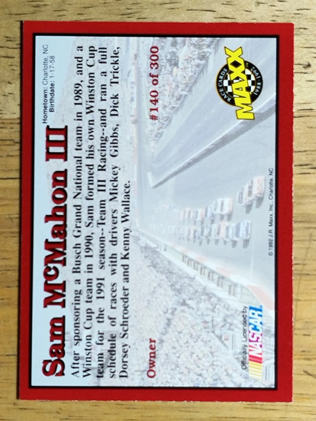1992 Maxx Red #140 Sam McMahon III RC