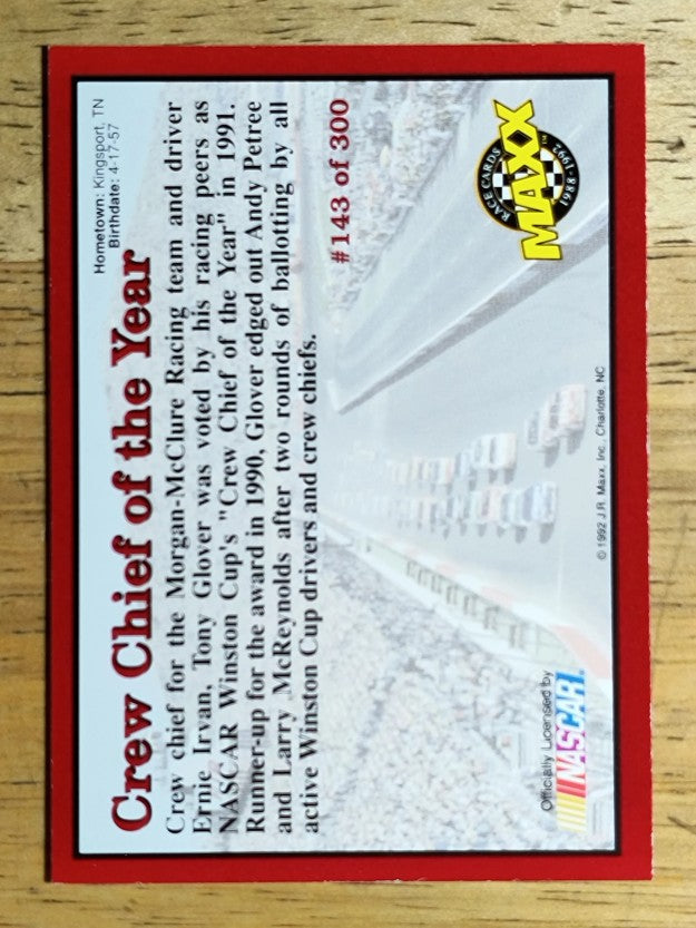 1992 Maxx Red #143 Tony Glover