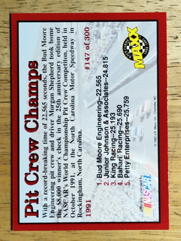 1992 Maxx Red #147 Morgan Shepherd w/Crew/Pit Crew Champs